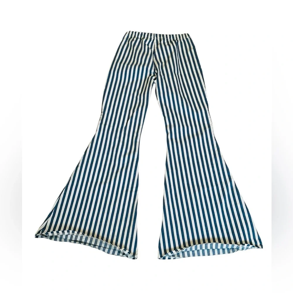 Vintage Bell Bottom Pull On Jeans Striped 70s Hippie Boho Festival Retro